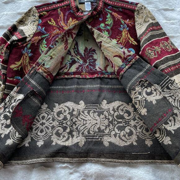 š„Vintage Sag Harbor Boho Floral Tapestry Blazer Jacket Front Button Pockets 12 - Picture 8 of 14